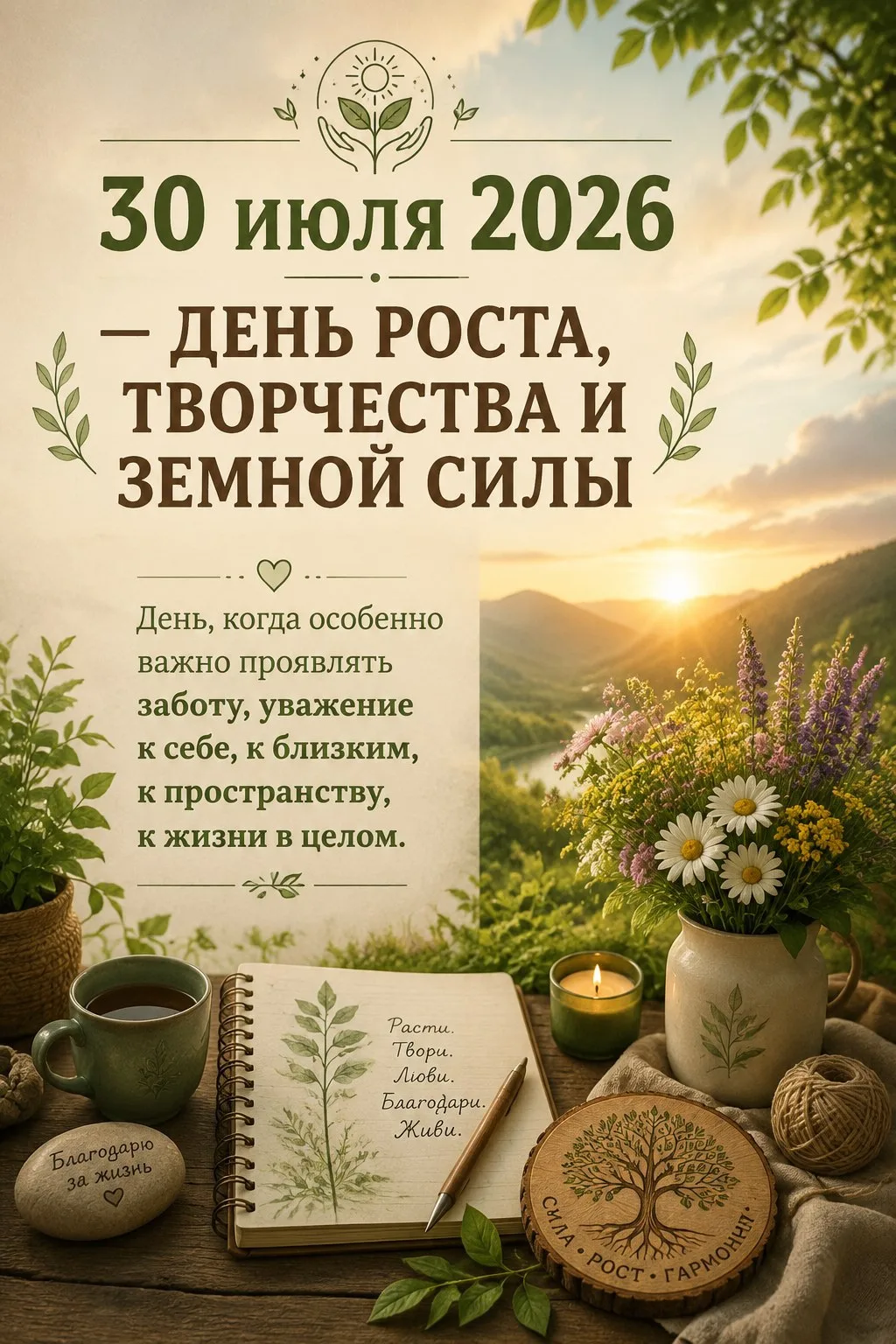 🌿 30 ИЮЛЯ 2026 — ДЕНЬ РОСТА, ТВОРЧЕСТВА И ЗЕМНОЙ СИЛЫ 🌿