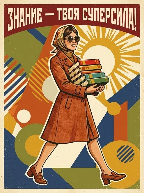 Знание — твоя суперсила! Эта девушка с охапкой книг идёт уверенной походкой, готовая по...