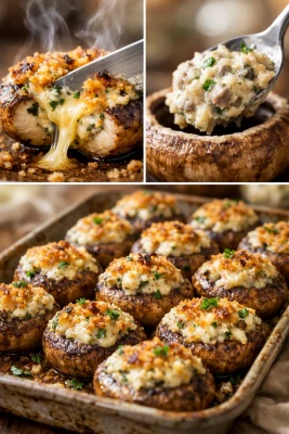 ЗАПЕЧЁННЫЕ ШАМПИНЬОНЫ С СЫРОМ И ЧЕСНОКОМ — АРОМАТНАЯ МАГИЯ НА ВАШЕМ СТОЛЕ! 🍄🧀
