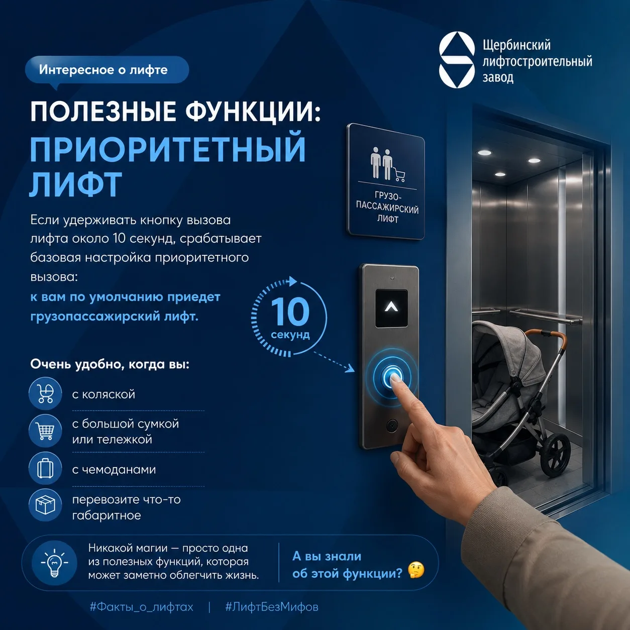 🏢Продолжаем рубрику «Интересное о лифте: функции, о которых знают не все»