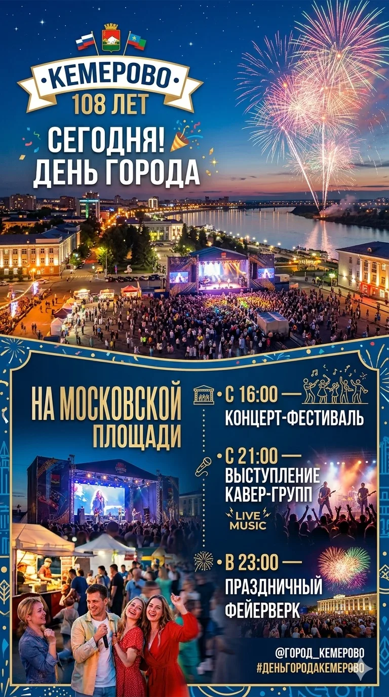 108 лет: сегодня в Кемерове отметят День города 

Праздничные мероприятия пройдут на Московской площ