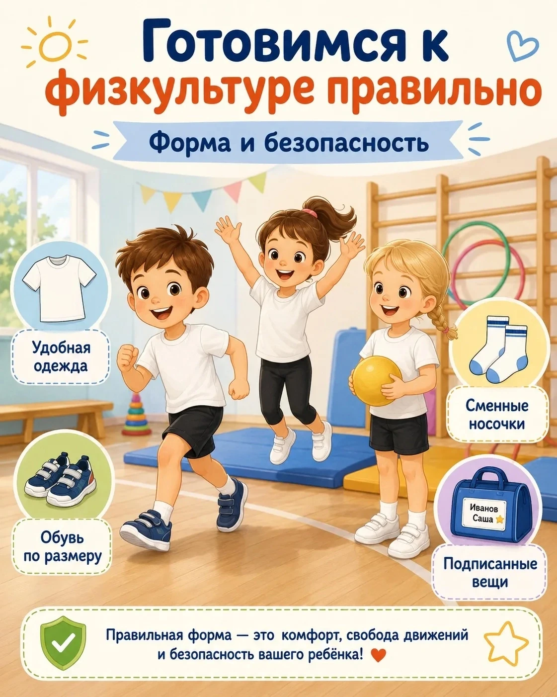 ⛹‍♀Готовимся к физкультуре правильно: форма и безопасность⛹‍♀