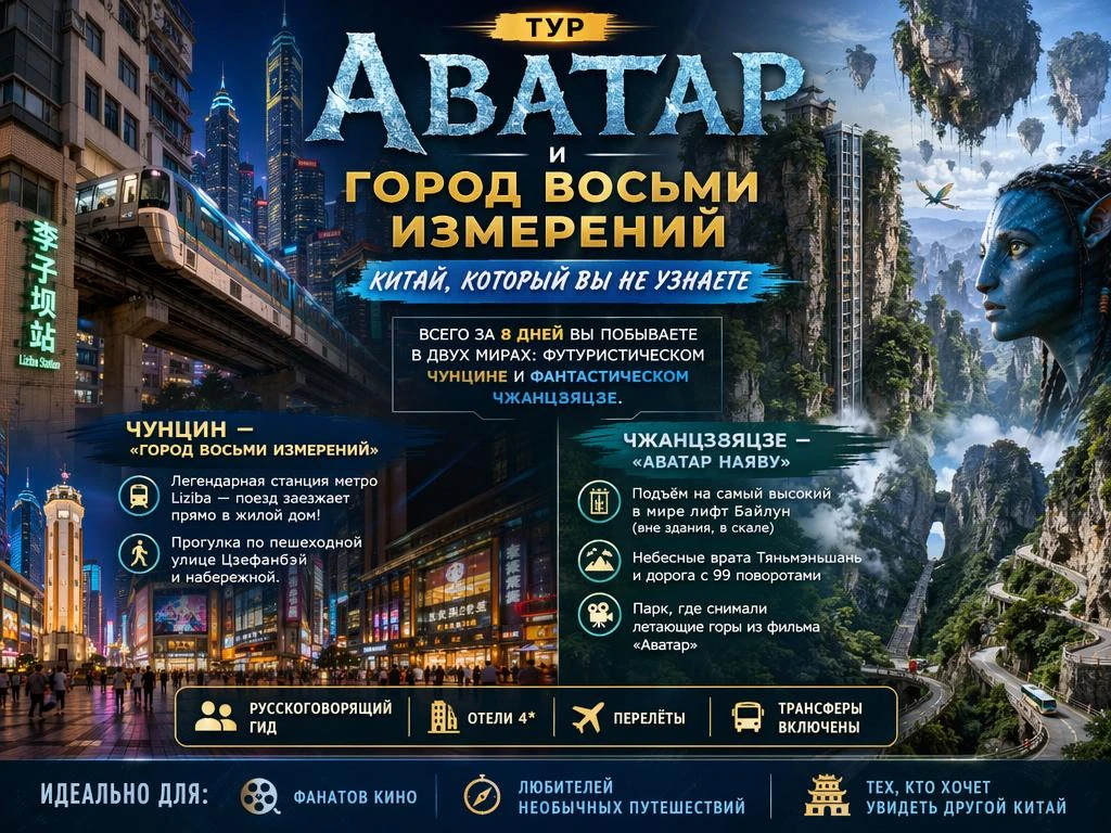 🏔️ Тур «Аватар и Город восьми измерений» — Китай, который вы не узнаете