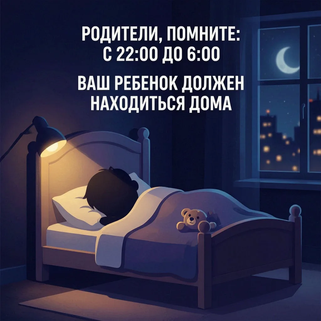 Напоминаем: 22:00 — это время, когда ребёнок должен находиться дома. С 22:00 до 06:00 н...
