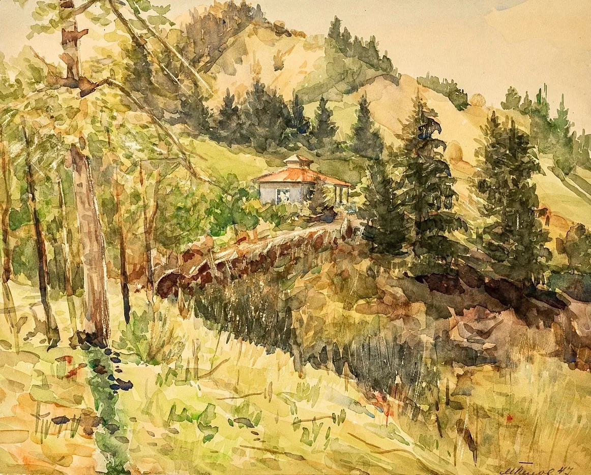 «Горный пейзаж Казахстана». Белов М.А. Казахстан, 1947. Бумага, акварель. 

Из собрания Музея Восток