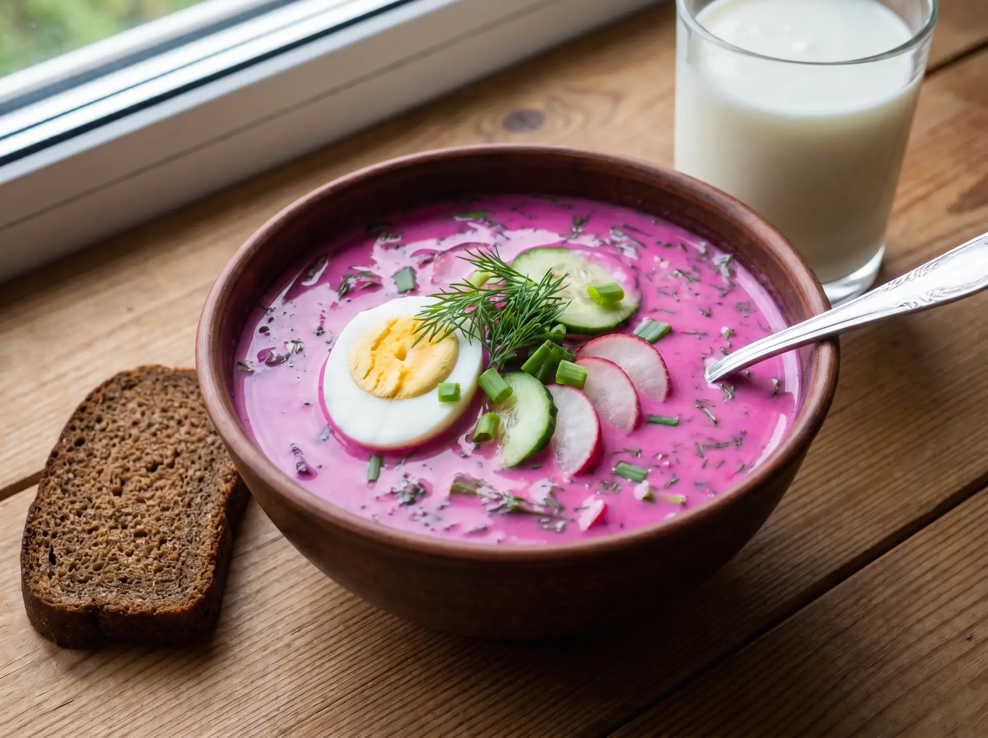 Холодный свекольник на кефире 🥬🥒🥚

Ингредиенты:
- отварная свёкла — 1 шт. 🥬;  
- варёные яйца — 