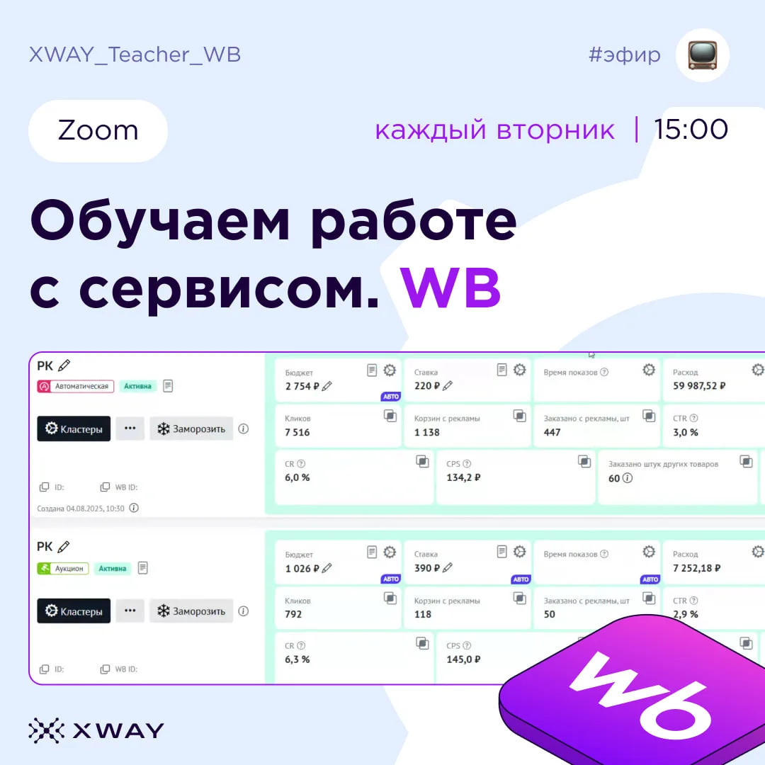Сегодня в 15:00 проведем обучающий эфир по Wildberries