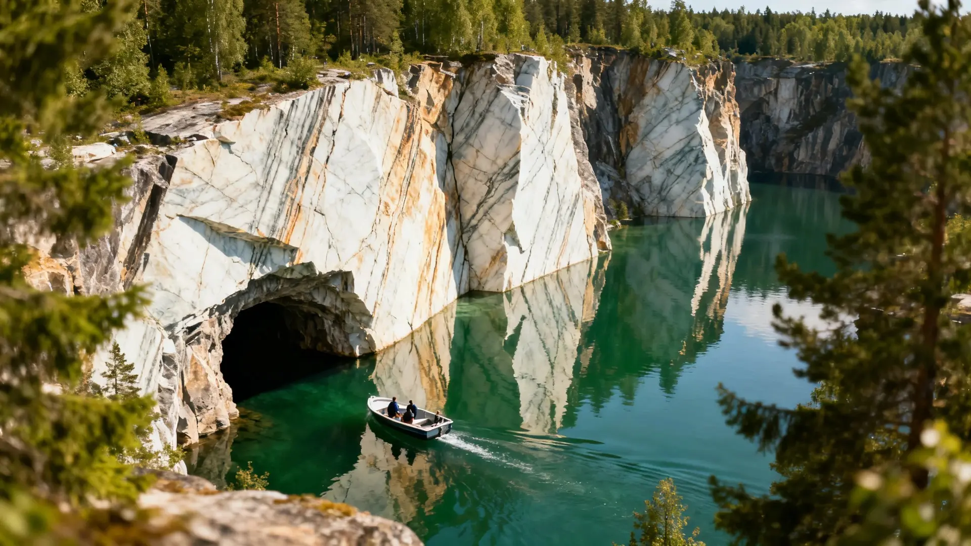 📍 Рускеала, Карелия
Геолокация: 61.9456, 30.5791
Карелия — это когда природа решила включить режим 
