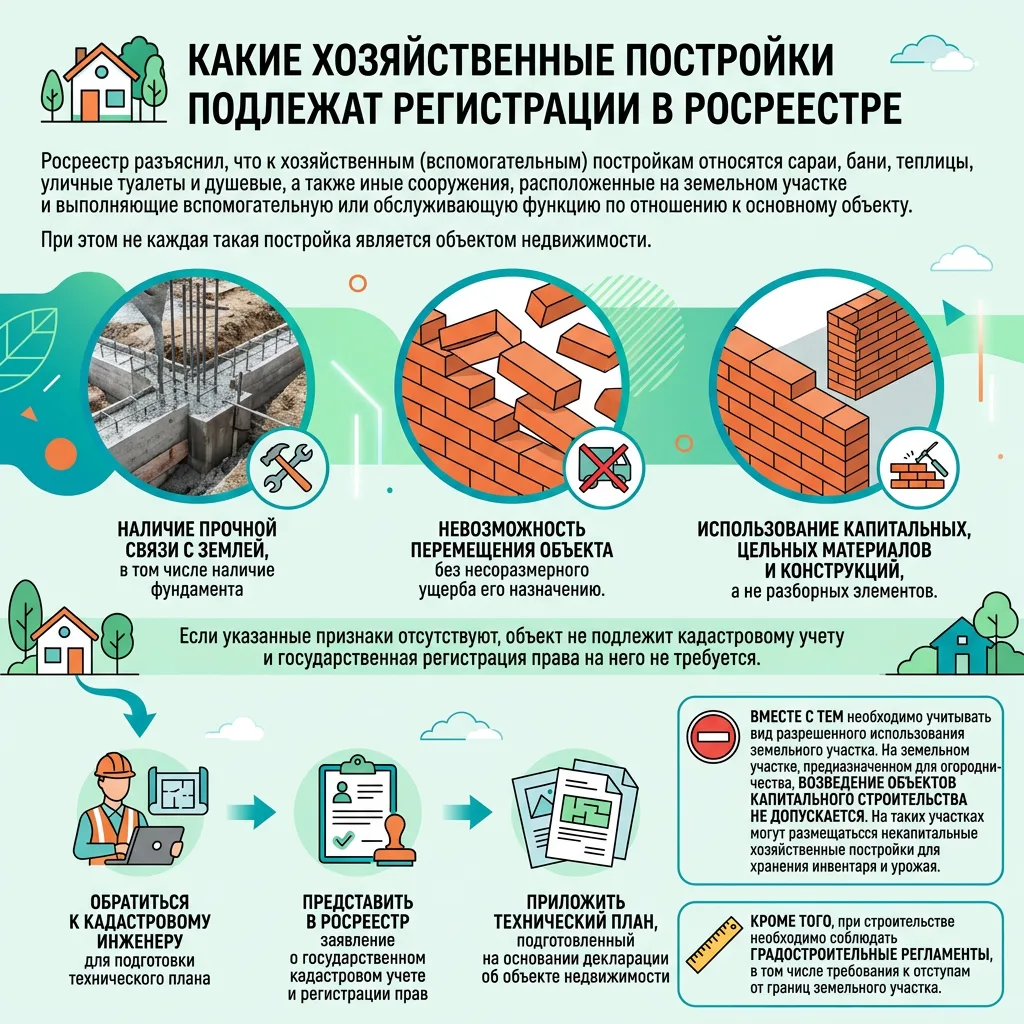 Какие хозяйственные постройки подлежат регистрации в Росреестре 🏡