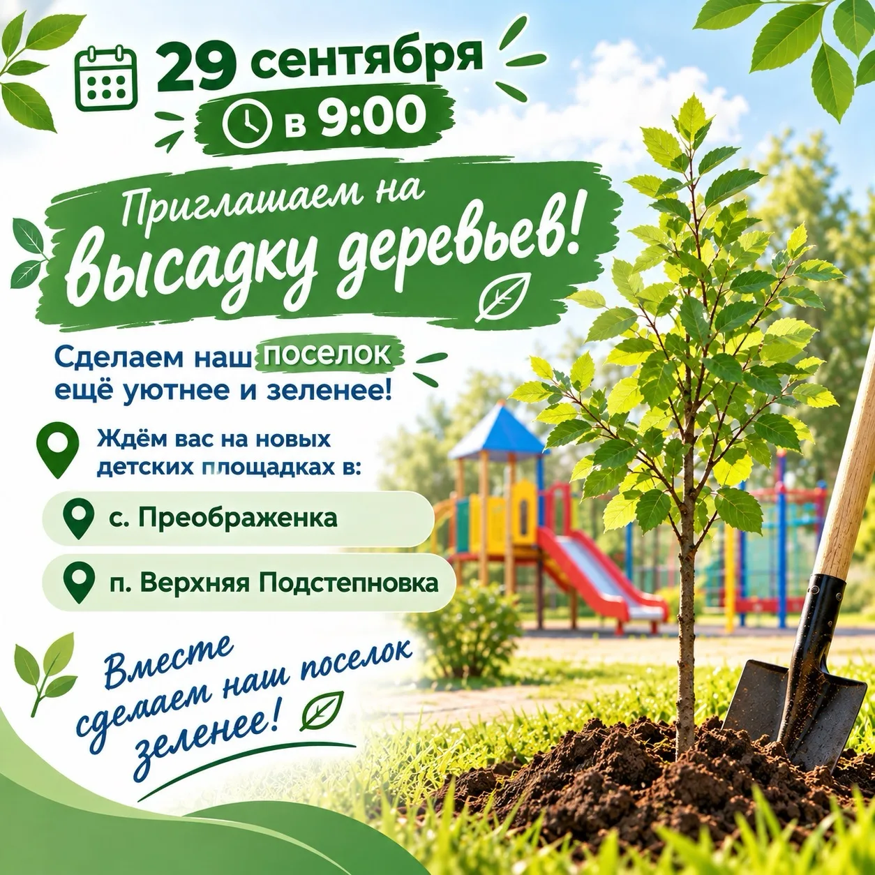 🌳 Высадка деревьев на новых детских площадках