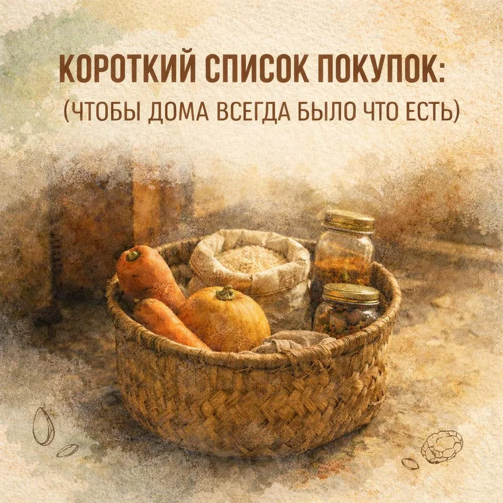 Короткий список покупок: чтобы дома было что есть  Пришла домой уставшая. Открыла холодильник — пуст