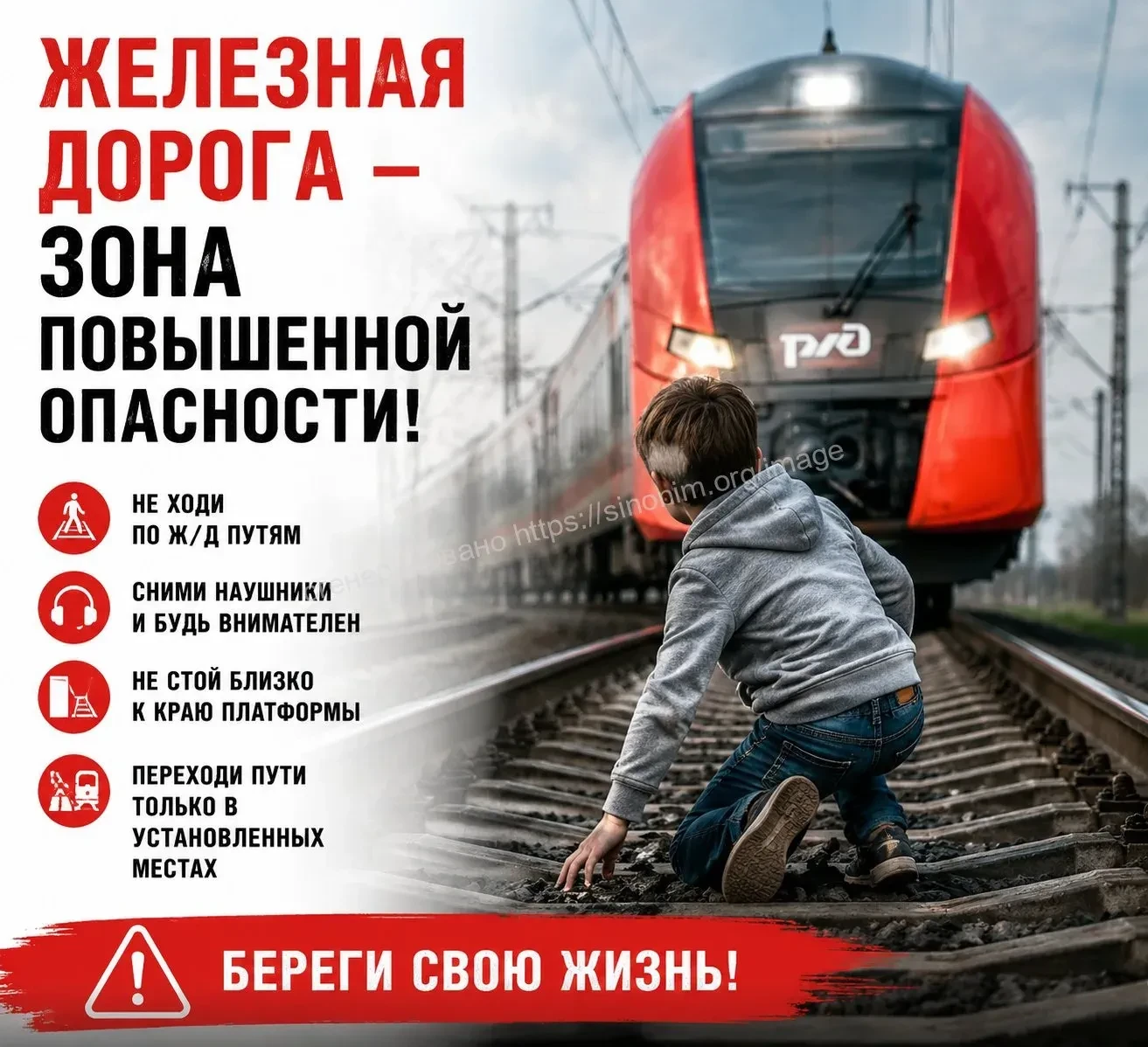 Железнодорожные пути, железнодорожные станции, пассажирские платформы - зоны повышенной опасности.
 