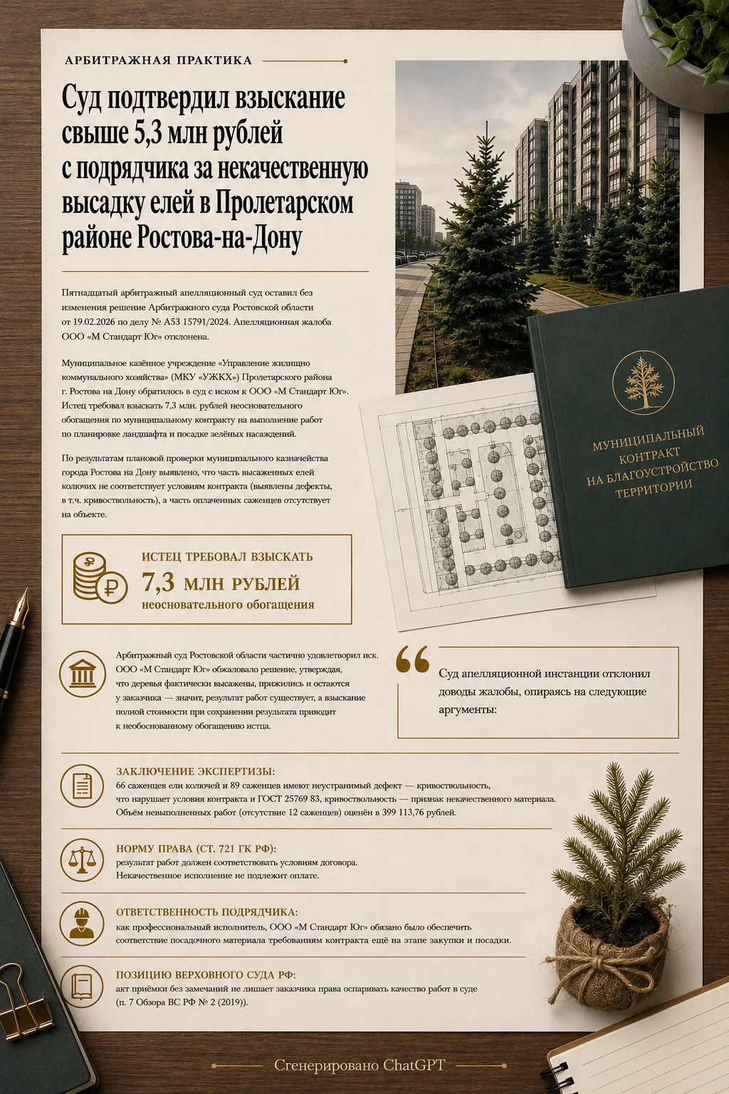 📌 Суд подтвердил взыскание свыше 5,3 млн рублей с подрядчика за некачественную высадку елей в Проле