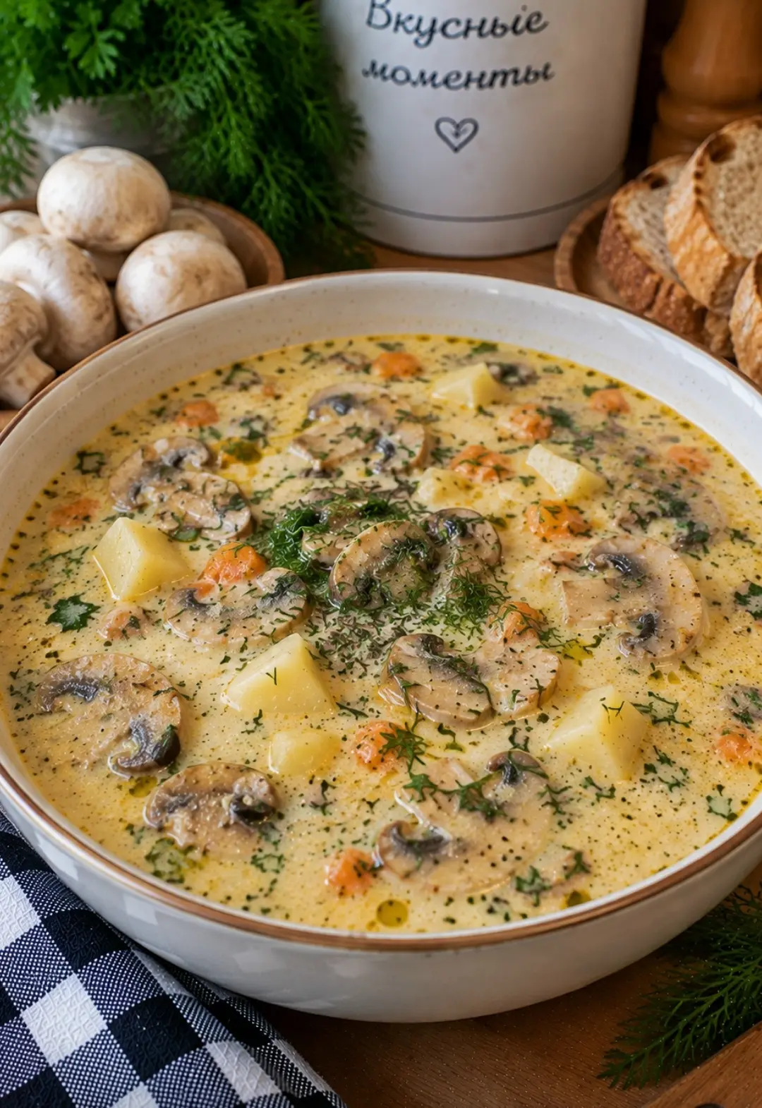 🍄 Грибной сливочный суп с плавленым сыром