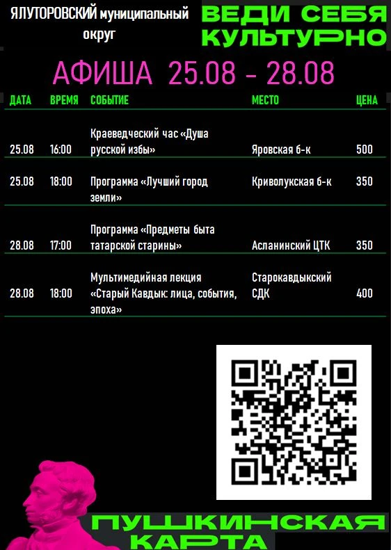 💥Куда пойти по Пушкинской карте в Ялуторовском округе? Выбирай интересное мероприятие ...
