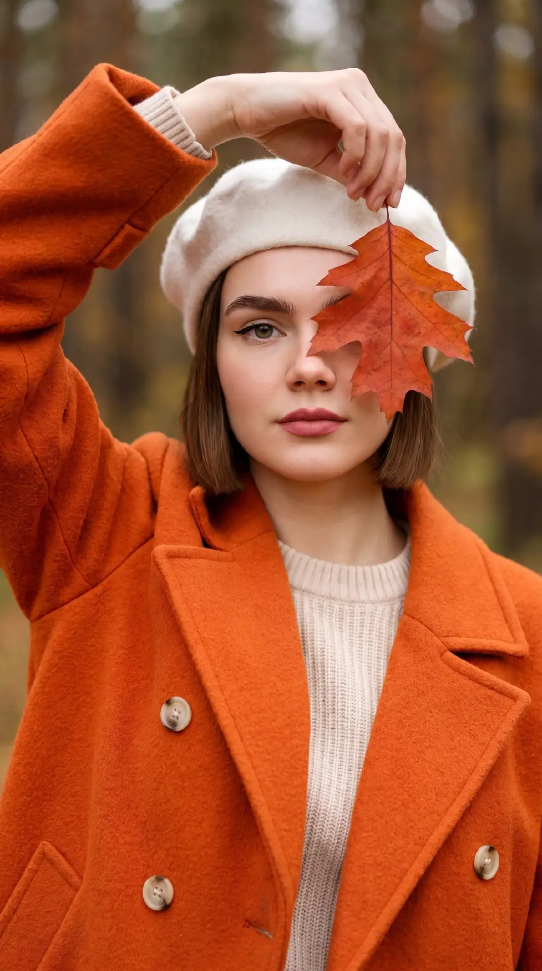 Осенний портрет с кленовым листом вместо половины лица 🍁