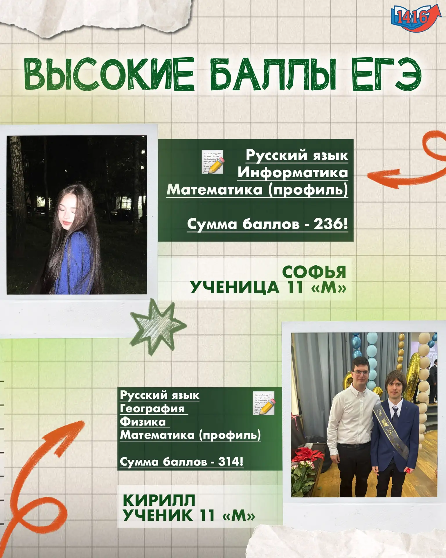 ✏Результаты наших учеников | ЕГЭ на высокие баллы

В этом году наши выпускники 11 «М» класса Софья и