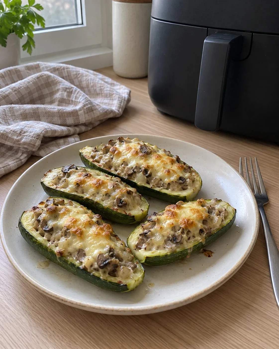 🍄 кабачковые лодочки с грибами и сыром в аэрогриле