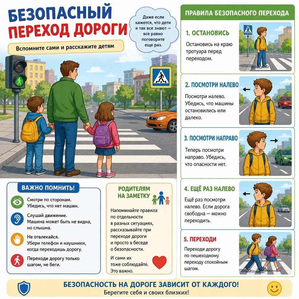 Безопасный переход дороги: вспомните сами и расскажите детям