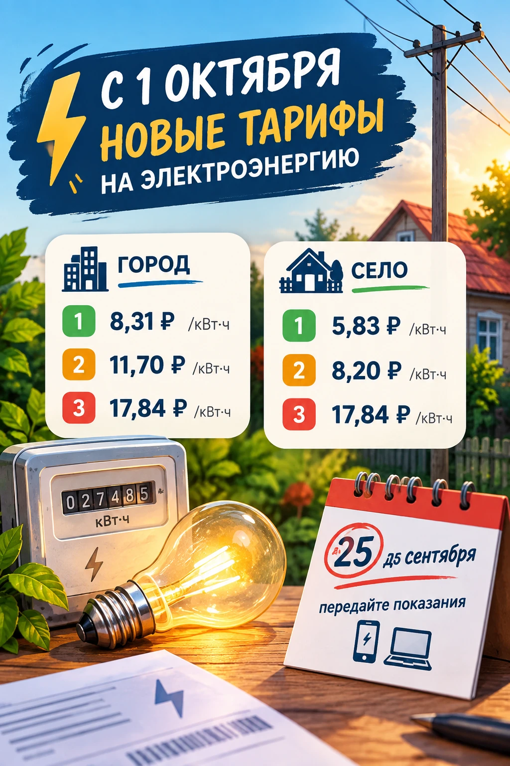 ⚡ С 1 октября на Кубани изменятся тарифы на электроэнергию