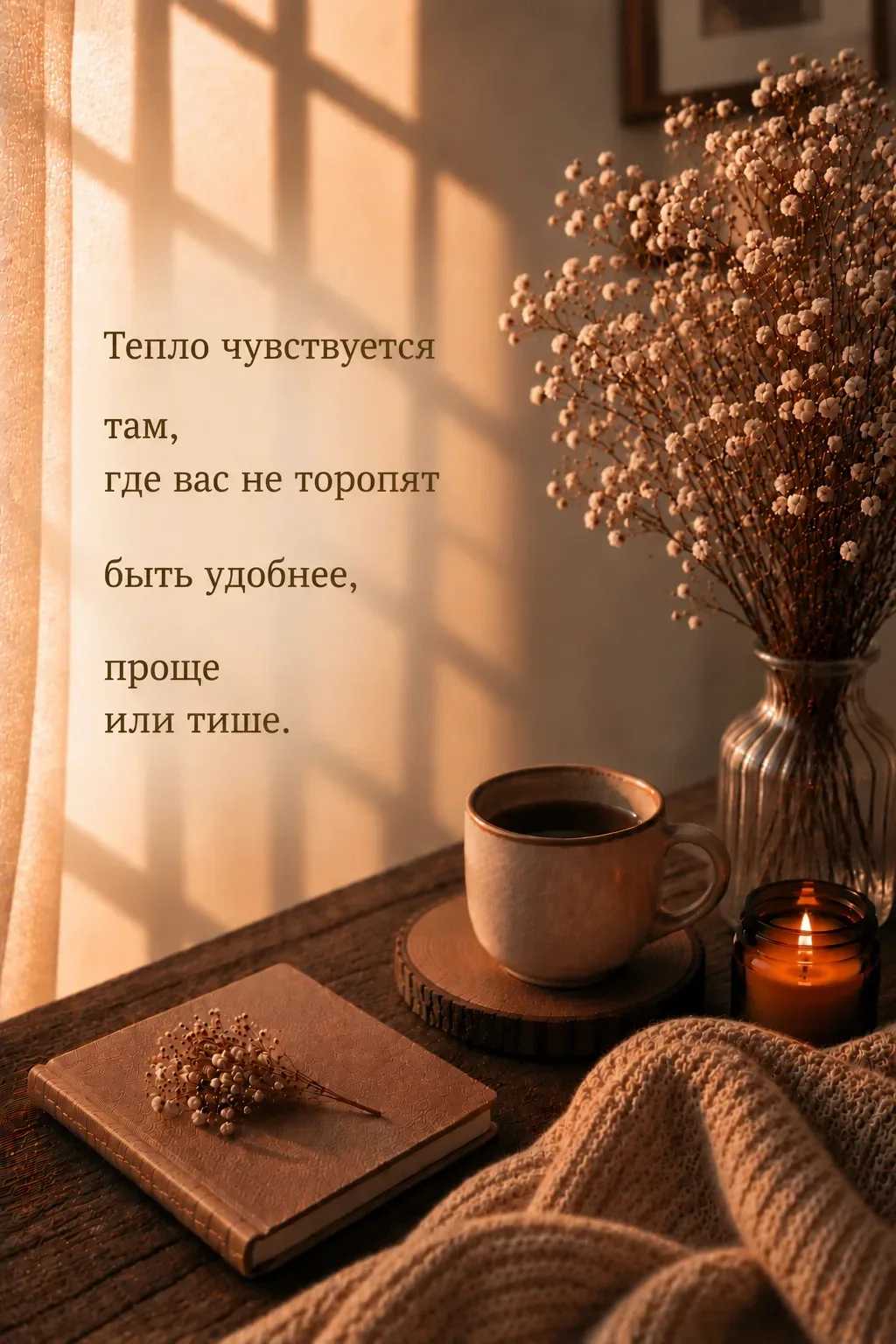 Тепло чувствуется там, где вас не торопят быть удобнее, проще или тише.
