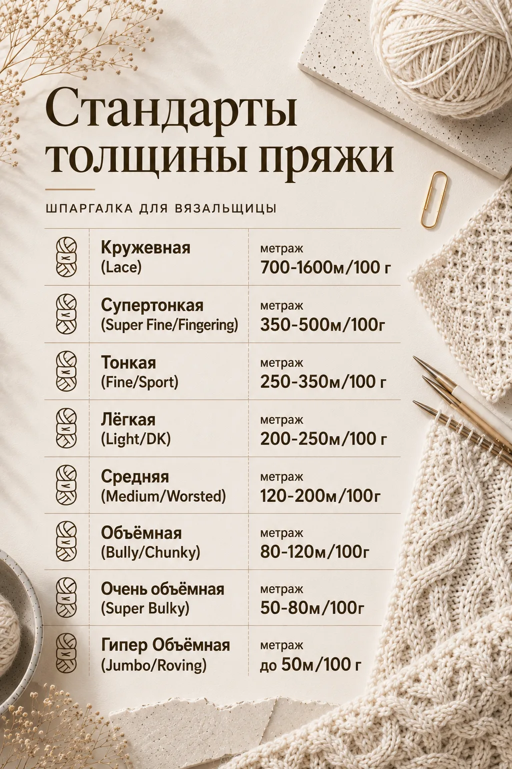 🧶 Толщина пряжи: как разобраться?
