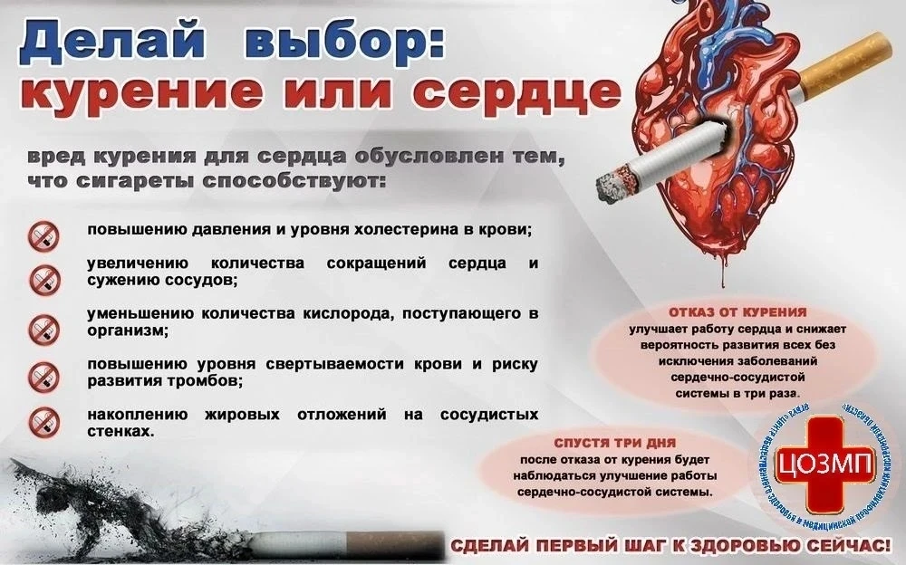 ❗️Выбор за тобой курение или сердце
👉Каждая сигарета сокращает продолжительность жизни на 10-15 мин