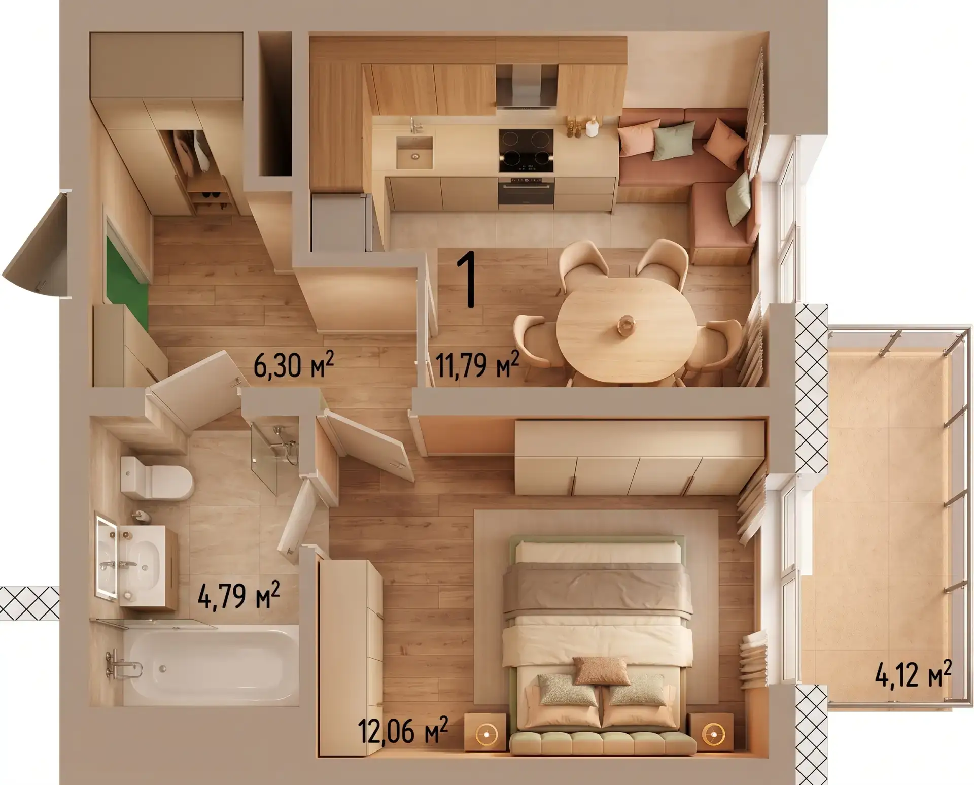 🏢 1‑комнатная квартира 36,17 м²
