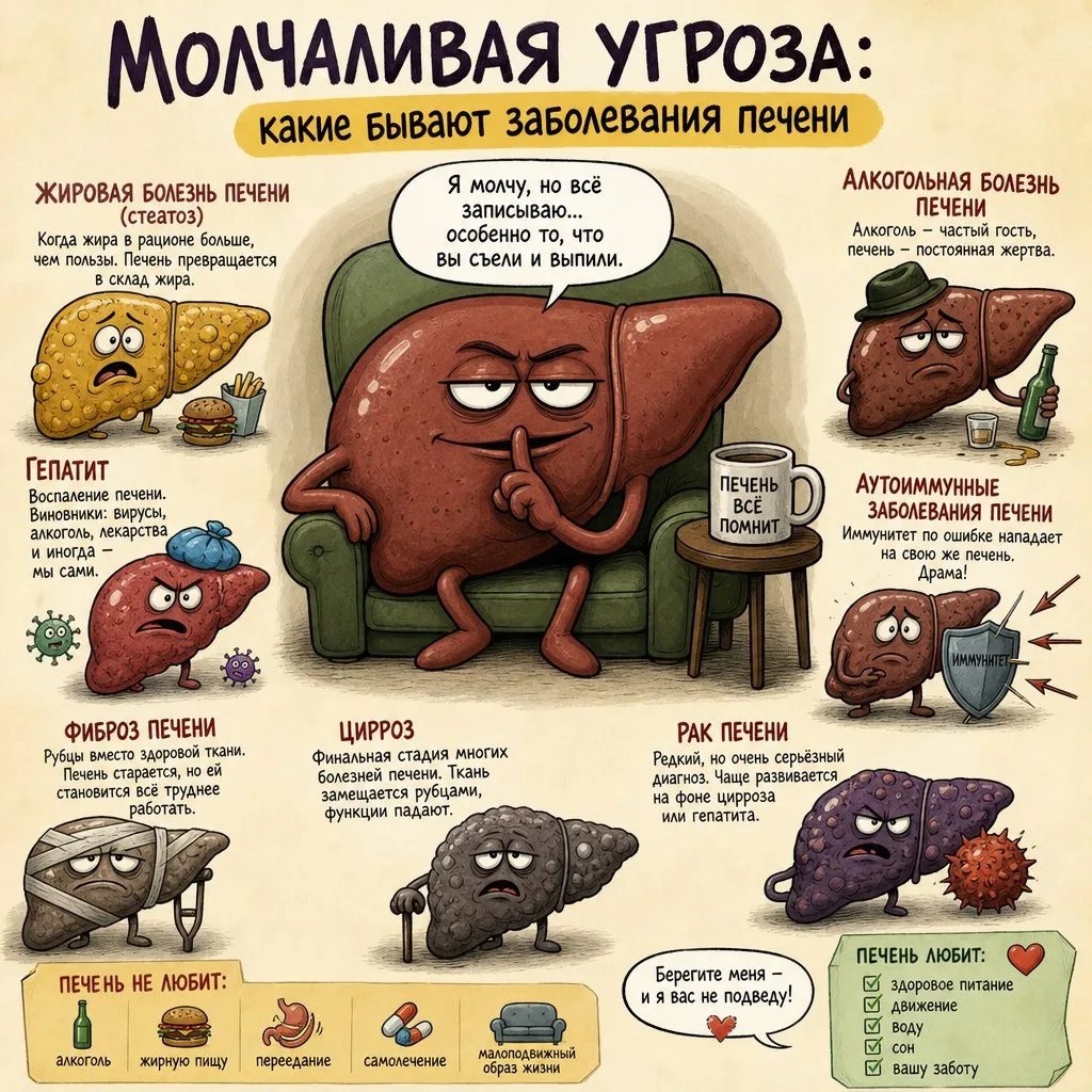 Молчаливая угроза: какие бывают заболевания печени и как не пропустить беду 🩸🛡️🩺