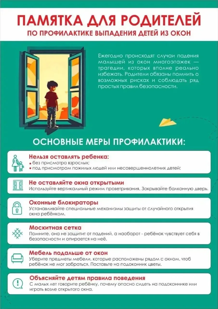 ✅Памятка для родителей по профилактике выпадения детей из окон.