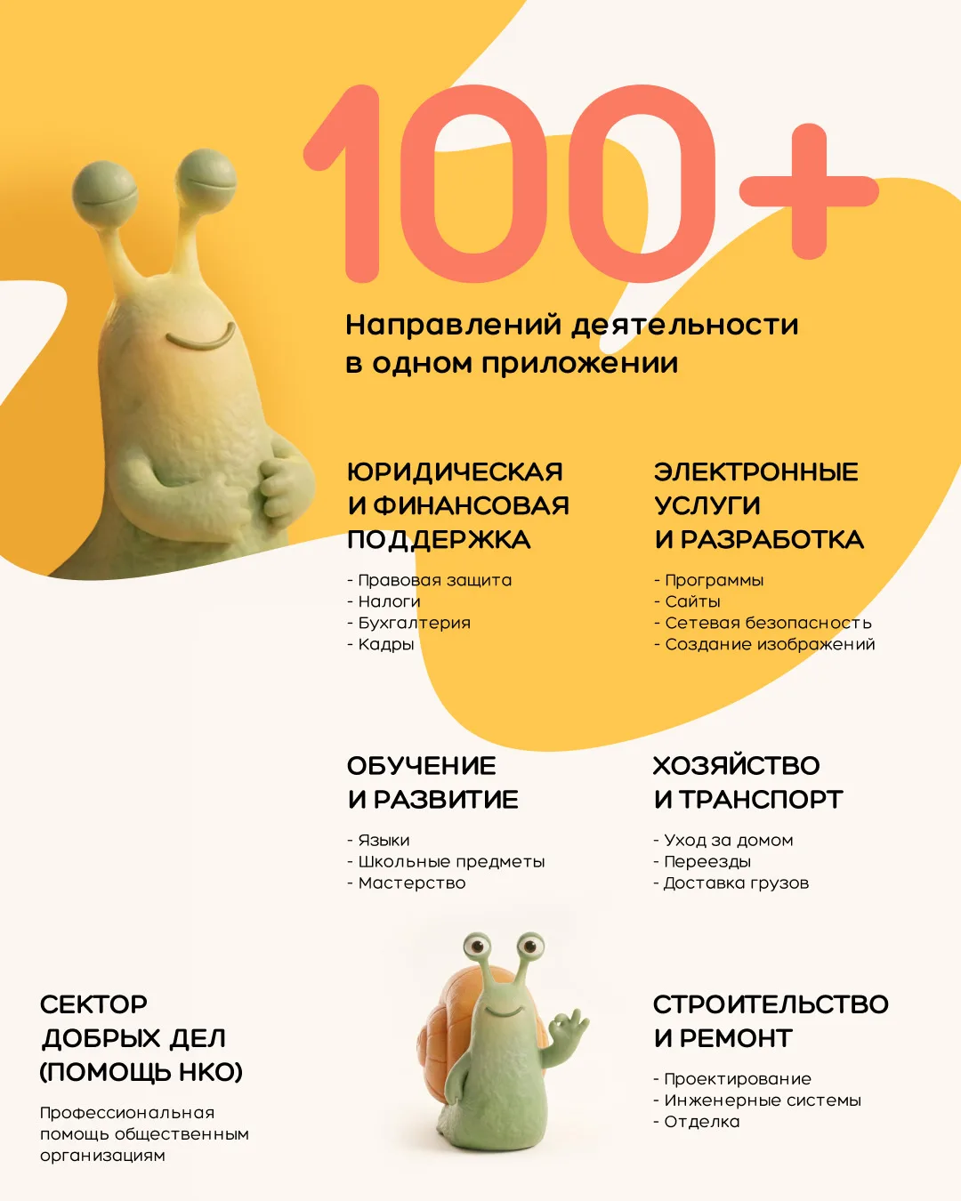 Мы объединили более 100 профессиональных направлений, чтобы каждая задача находила решение, а каждый