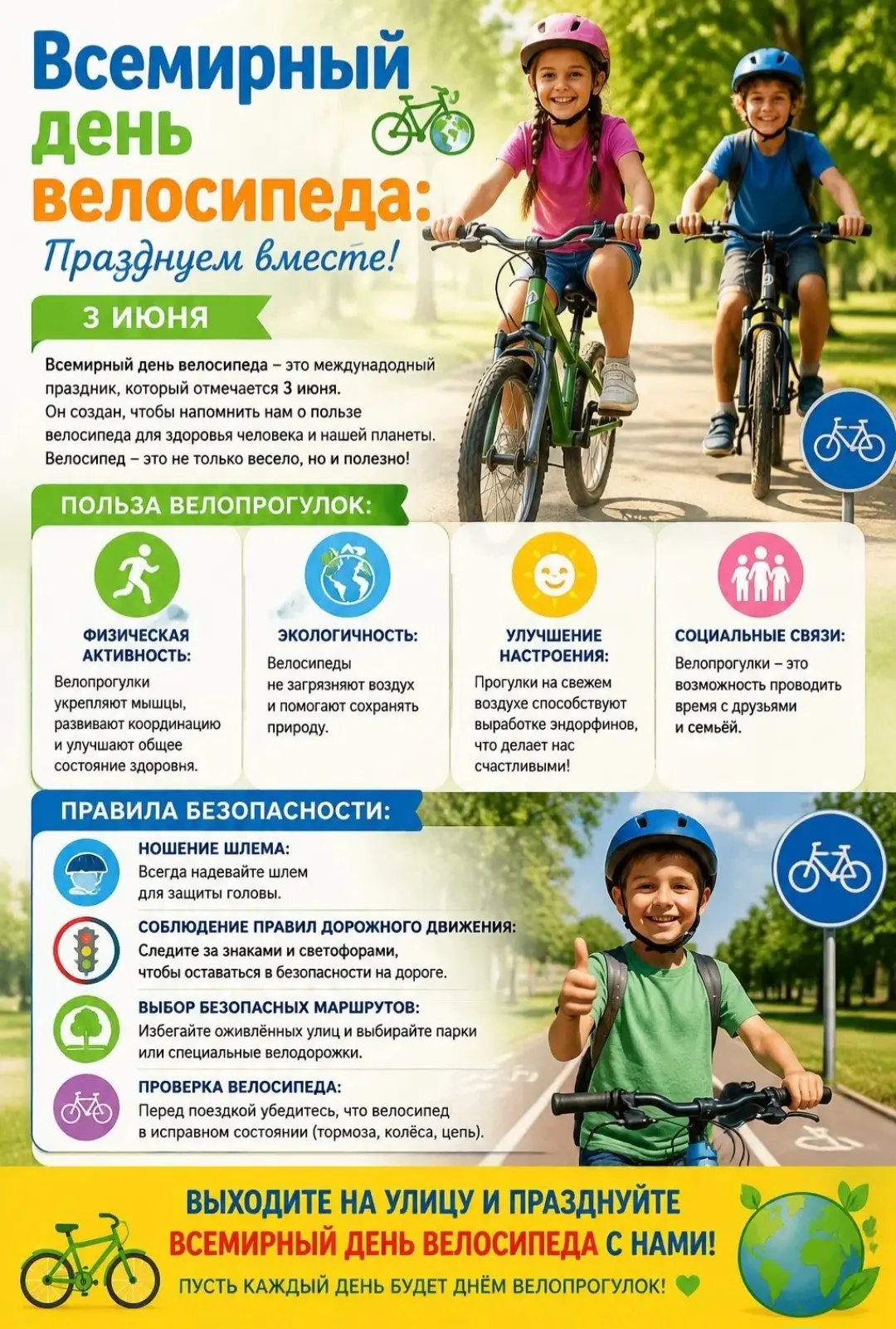 🚲 3 июня — Всемирный день велосипеда! 🚲

Велосипед — это не просто транспорт.
Это радость движения