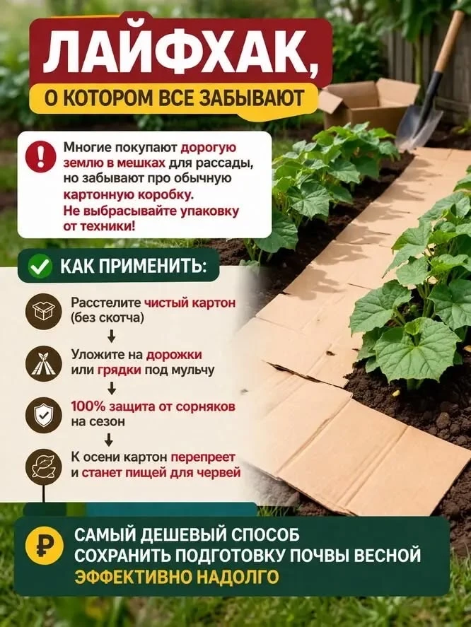 Картонный лайфхак против сорняков, о котором все забывают☝🏼