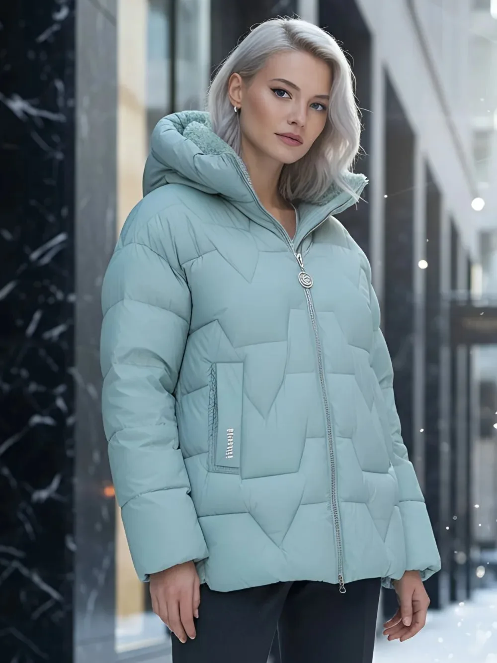 🛍️ Куртка зимняя женская из овчина стильная и модная зеленого цвета 7309Z