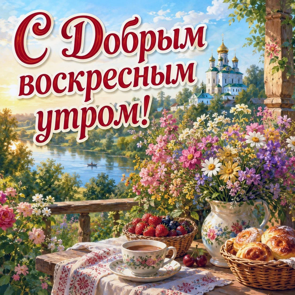 🌞✨ С Добрым воскресным утром! ✨☕️  Пусть это утро начнётся спокойно, легко и с хорошим настроением 😊