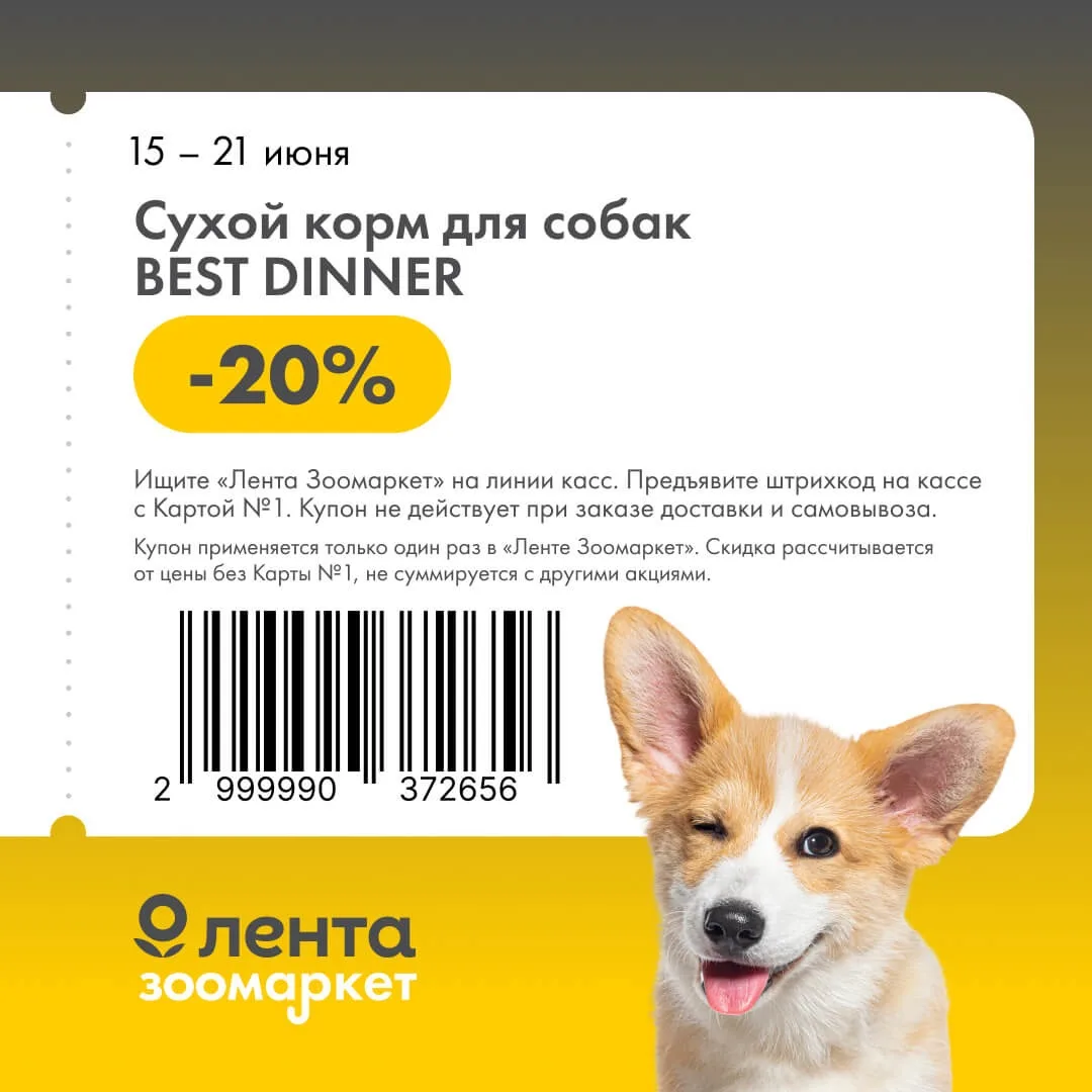 Дополнительный купон для ваших пушистых любимцев в «Лента Зоомаркет» 🐾
—
Веб-версия приложения «Лен