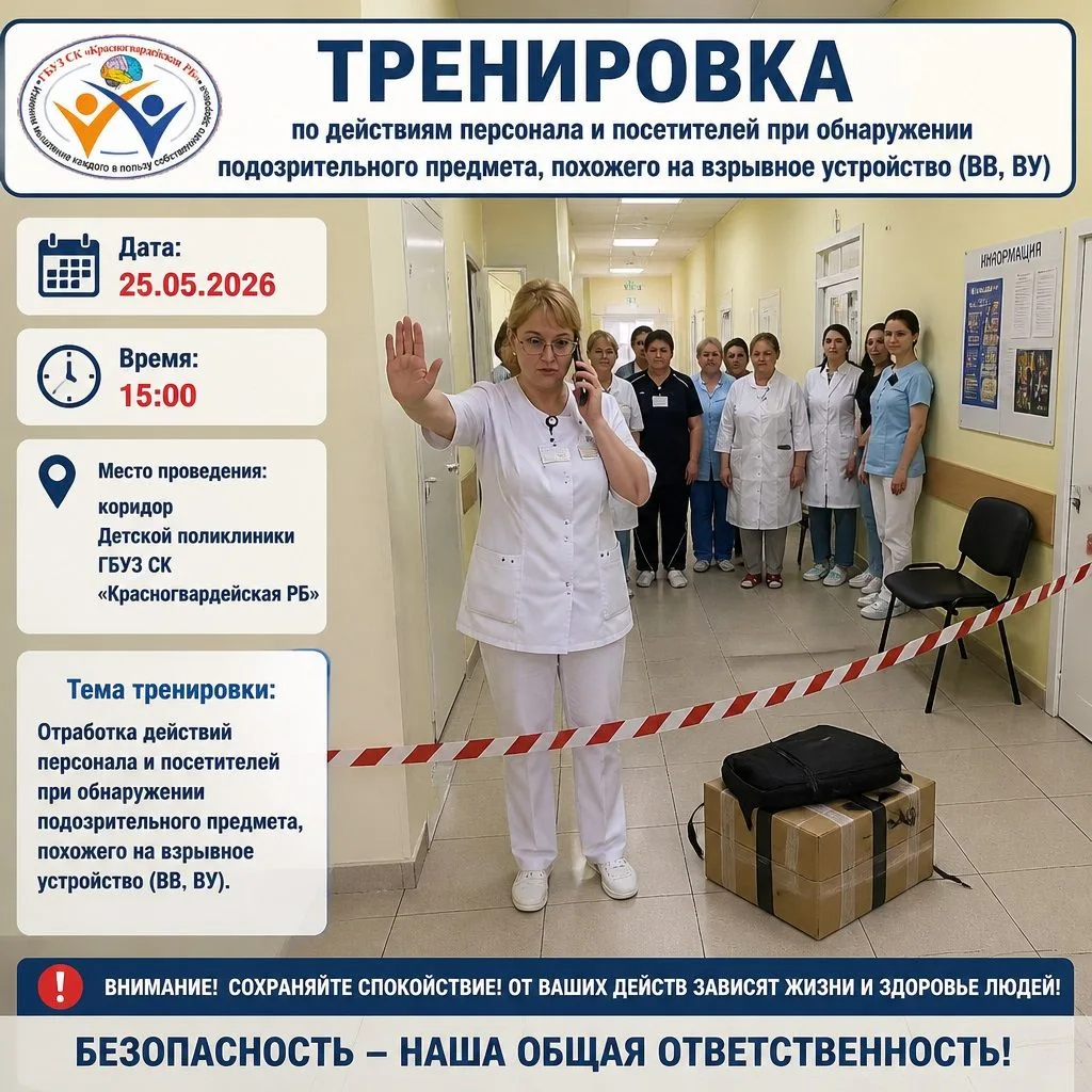 25.05.2026 в 15 час 00 мин. проведена тренировка по отработке действий персонала и посе...