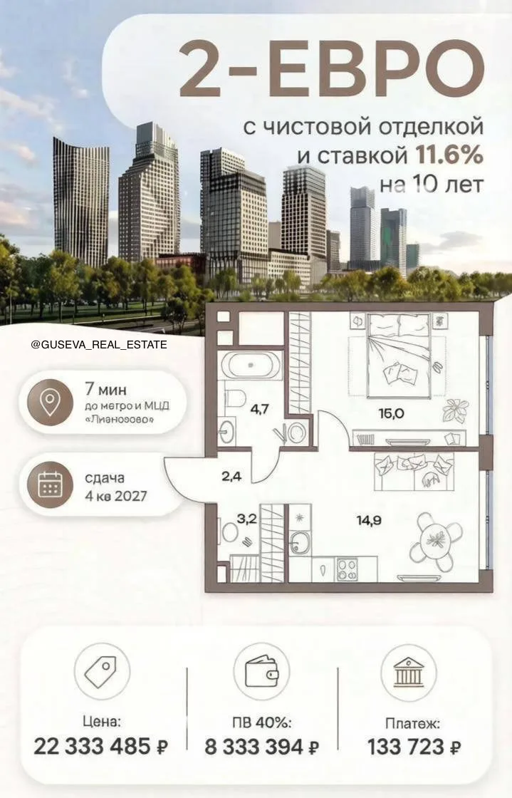 Квартира с отделкой на севере Москвы — ставка 11,6% на 10 лет!