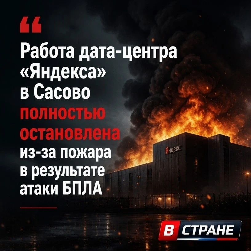 ❗В data-центре «Яндекса» в Сасово Рязанской области произошел пожар из-за атаки БПЛА