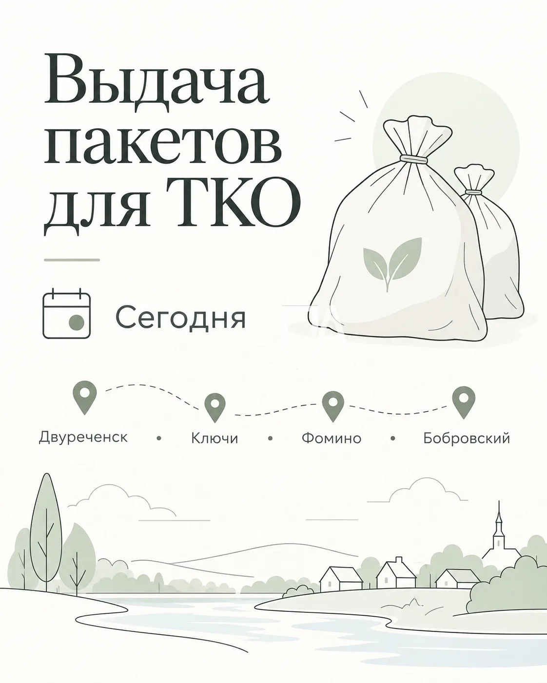 ‼️ Сегодня в четырёх населённых пунктах округа начнется выдача пакетов для ТКО.
