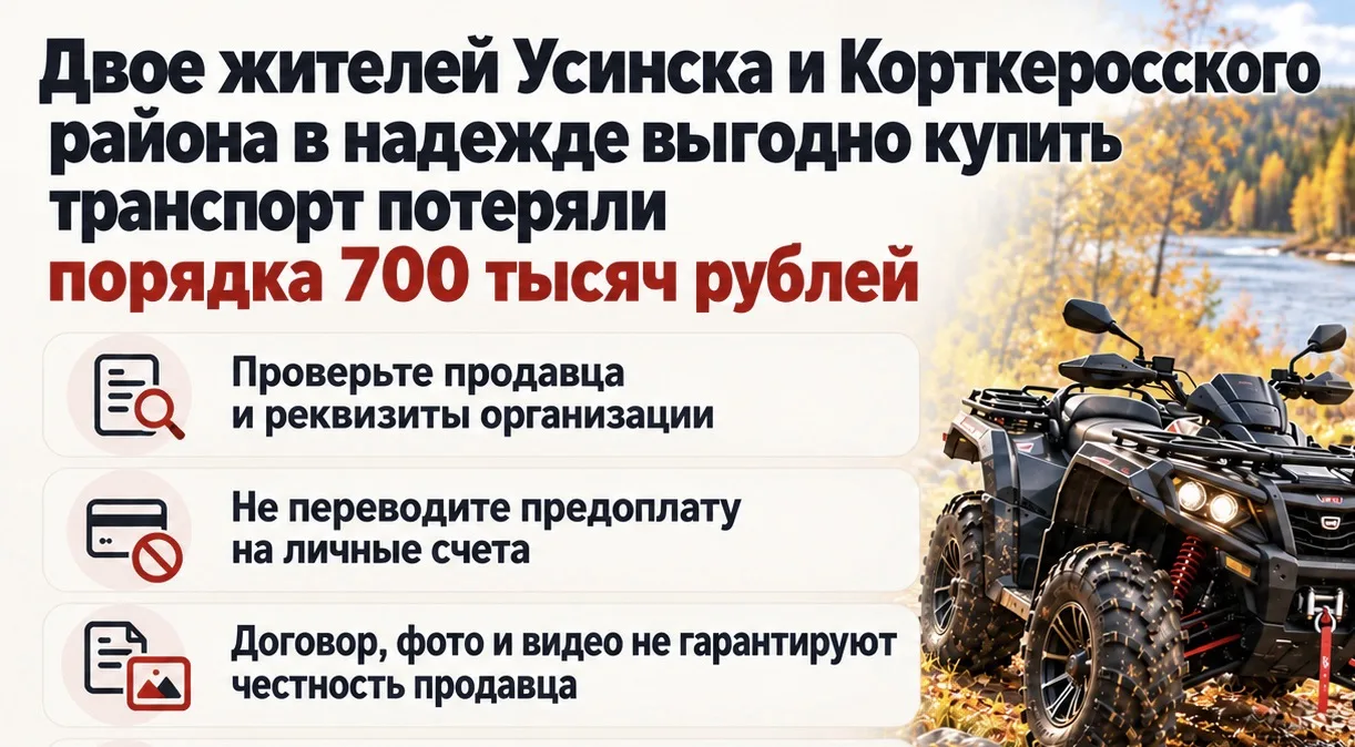 Двое жителей Усинска и Корткеросского района в надежде выгодно купить транспорт потерял...