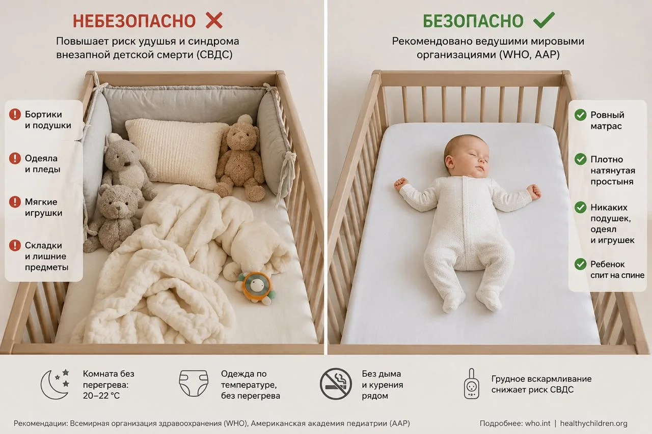 Как выглядит безопасная кроватка младенца.