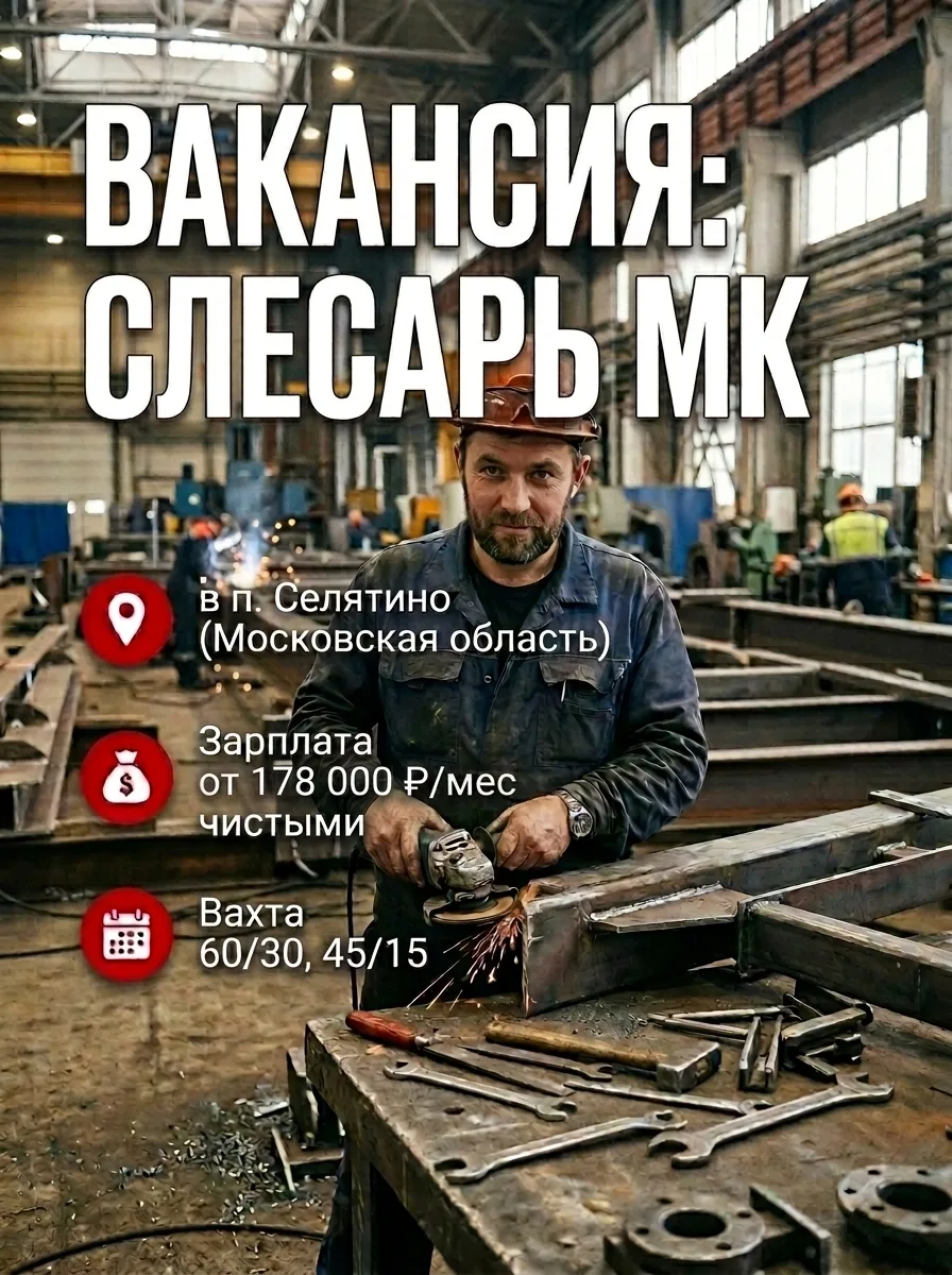 ⚙️Слесари МК в Селятино (Московская обл.) 
Трудоустройство напрямую в штат.

Сборка узлов металлокон