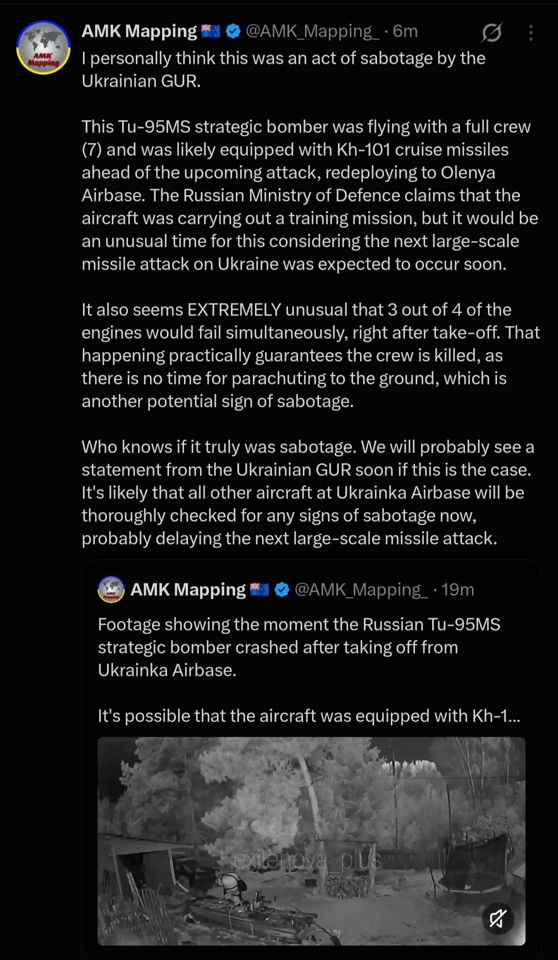 UA POV: AMK mapping on the Tu-95 crash: Possible sabotage by the Ukrainian GUR, because...