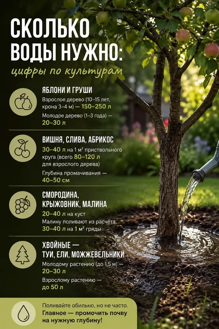 Сколько воды нужно: нормы полива по культурам 💧🌿