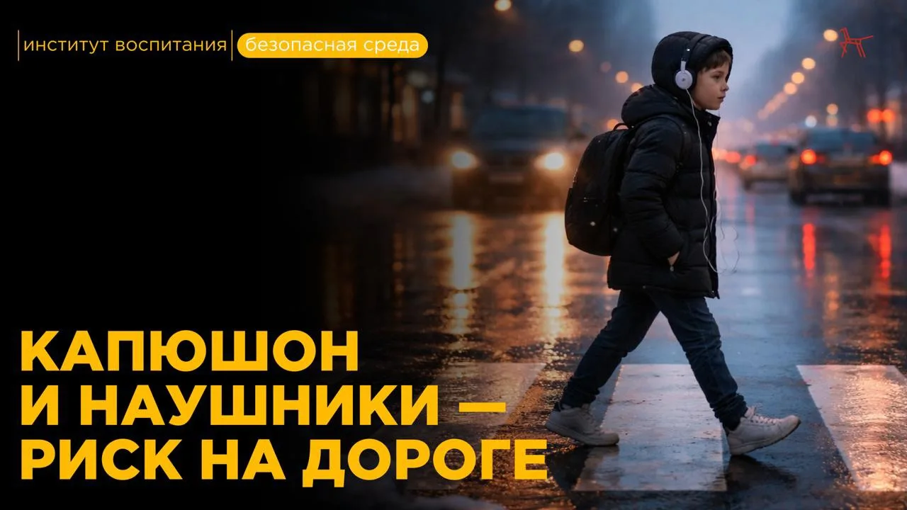 🚔 Зимой дети часто выходят на улицу в капюшоне и с наушниками. Так теплее и привычнее, но при перех