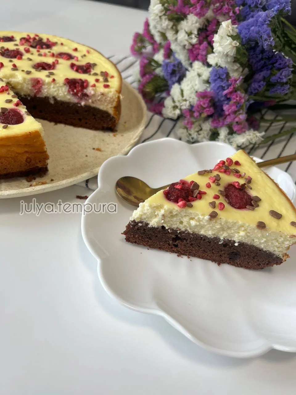 🥮ПИРОГ БРАУНИ С ТВОРОЖНОЙ ПРОСЛОЙКОЙ И МАЛИНОЙ