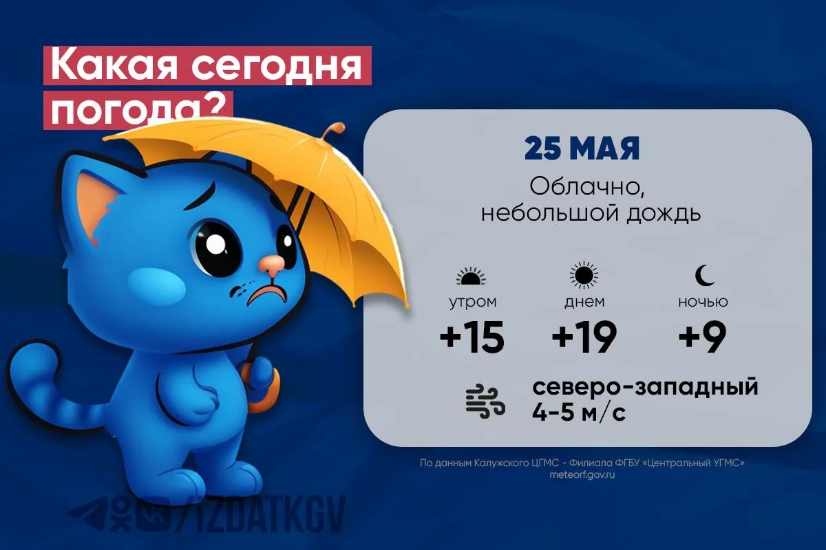 🌧️ Доброе утро, калужане! Погода на утро и день 25 мая, а также в ночь с 25 на 26 мая  Хорошего дня!