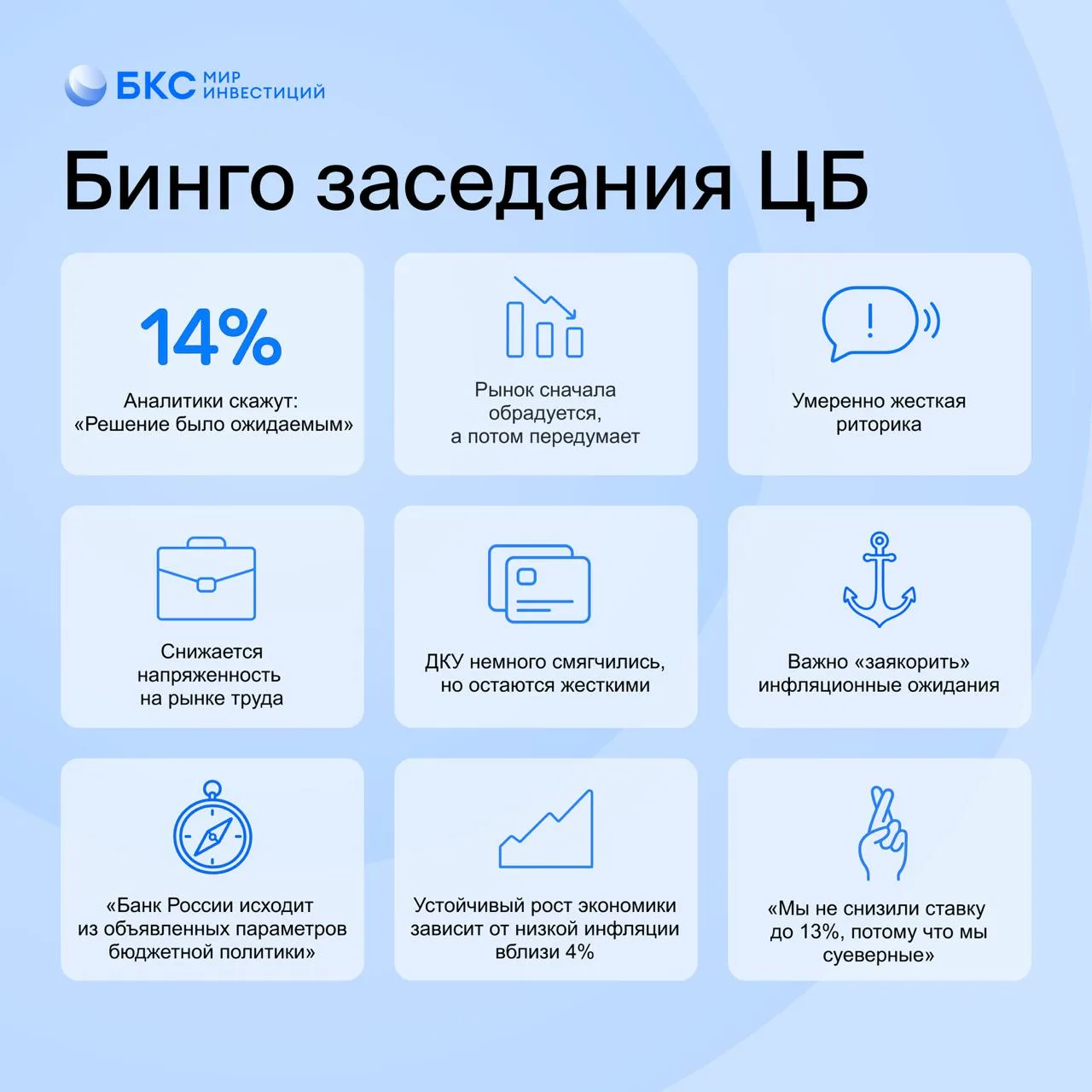 🎯 Заседание ЦБ уже завтра. Что победит: консенсус рынка или сюрпризы регулятора?

Собрали бинго п