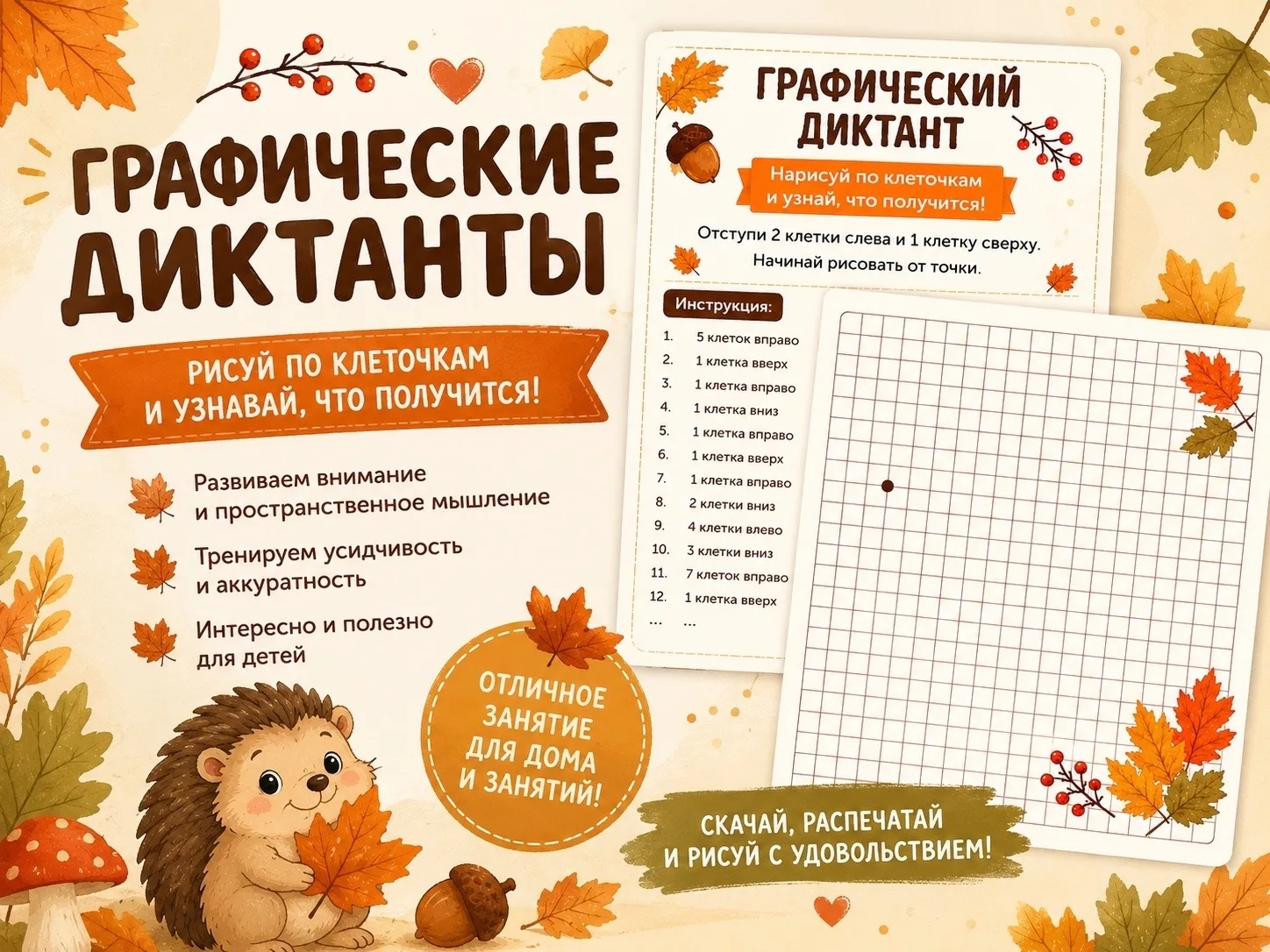 🍂 Графические диктанты — рисуем, думаем, развиваемся!